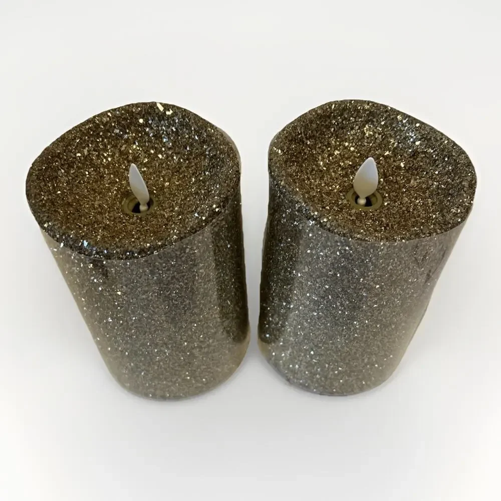 Luminara Gold Glitter Flameless Flicker Candle Wax 5” lot of 2